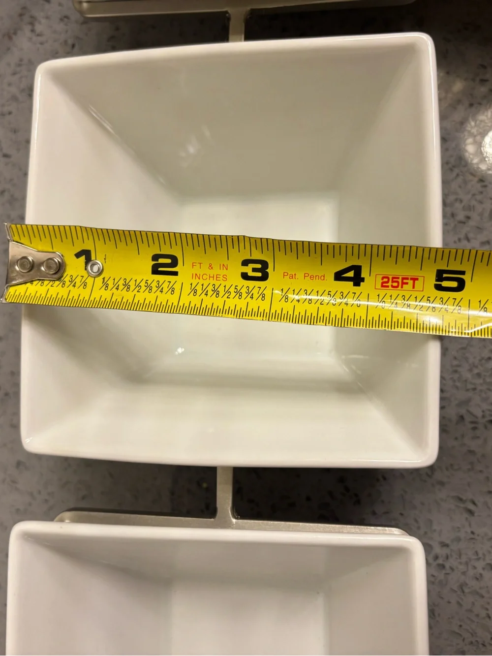 Crate & Barrel 3-Piece White Ceramic Square Bowl Server with Metal Stand
